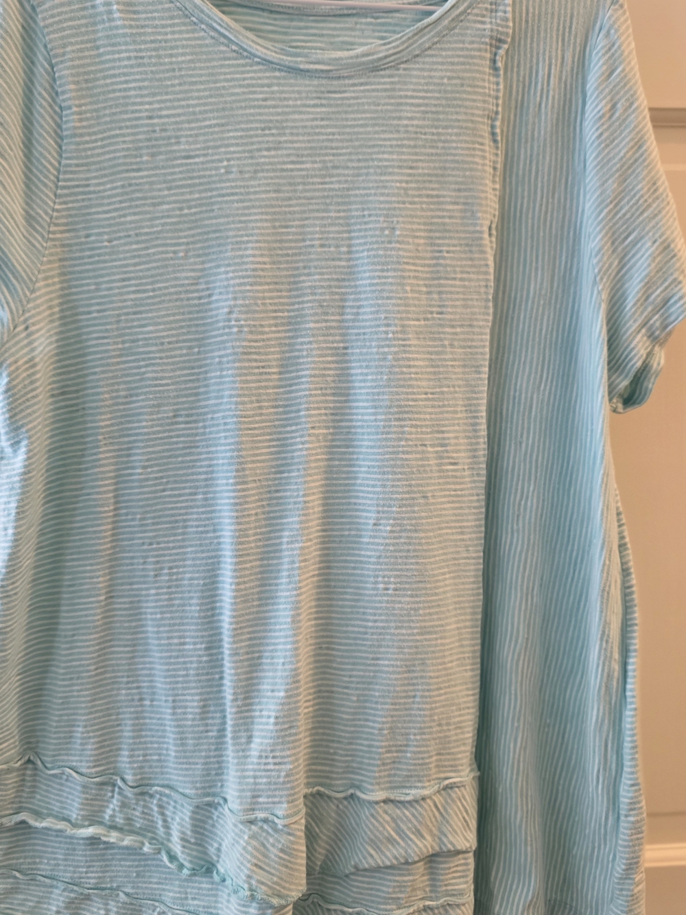 Soft Surroundings Pale Blue Striped Short Sleeve Top - Picture 2 of 4